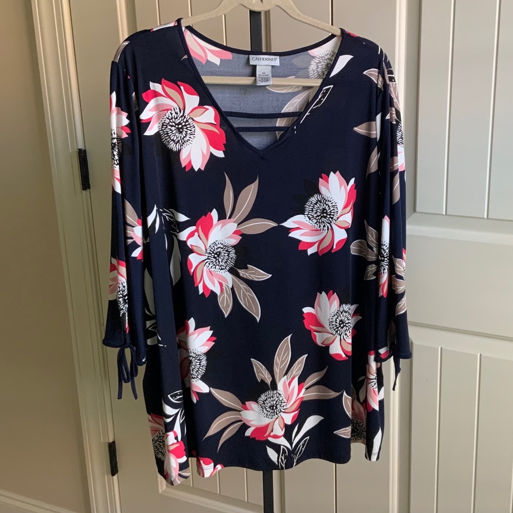 Catherines plus size coral/pink/white/tan/navy floral tunic 2X